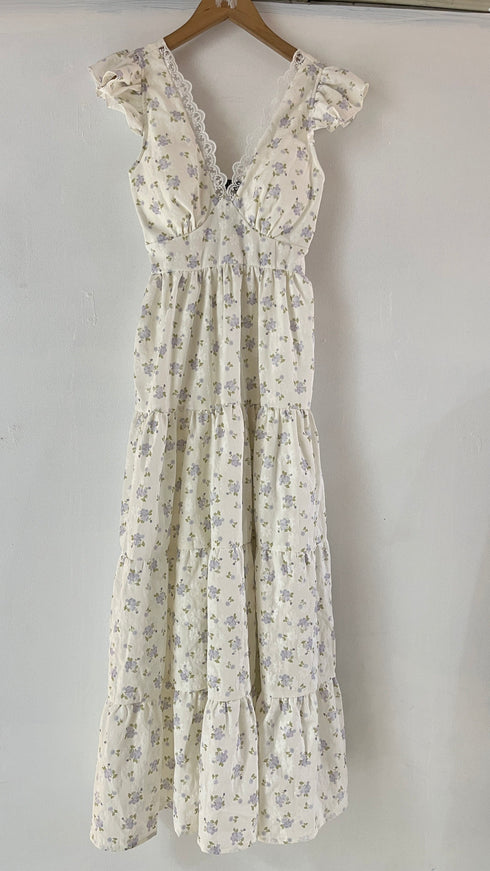 Vintage V Neck Design Midi Dress